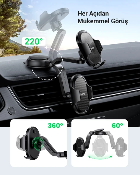 UGREEN Vantuzlu Uzayan Ayarlanabilir Mekanik Telefon Tutucu, Siyah, 20473 - Resim 6