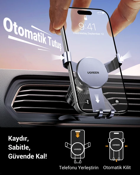 UGREEN Araç İçi Telefon Tutucu Air Vent , Uzay Grisi, 50564 - 2