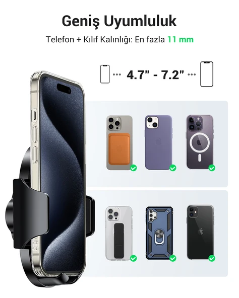 UGREEN Vantuzlu Uzayan Ayarlanabilir Mekanik Telefon Tutucu, Siyah, 20473 - Resim 7
