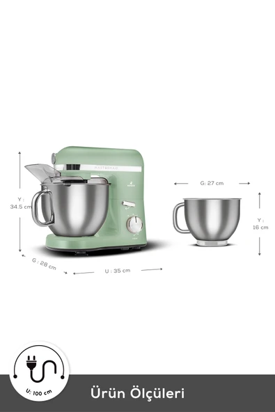 Karaca Mastermaid Chef Pro Çift Kollu Stand Mikser Cabbage Green 1750 W - 2