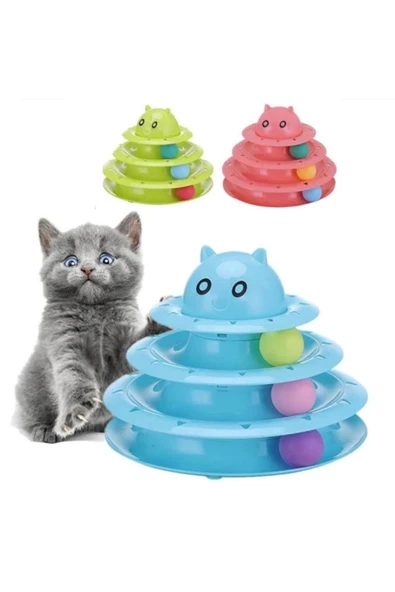 GOBYPET 3 Katlı Toplu Yuvarlak Kedi Oyuncağı, Sarma Topu, Kırmızı Toplu Yuvarlak Kedi Oyuncağı Kedi Eğlences - Resim 2