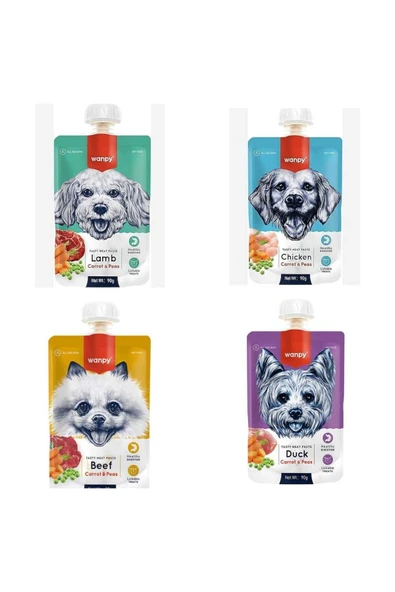 Wanpy Neo Pet Market Wanpy Ördekli-Tavuklu-Sığır Etli-Kuzulu Et Ezmesi Köpek Ödülü Mix 90 Gr. X 4 Adet - 1