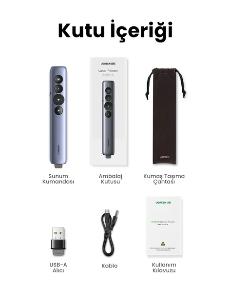 UGREEN Lazer Presenter Kablosuz Sunum Kumandası, 50654 - 8