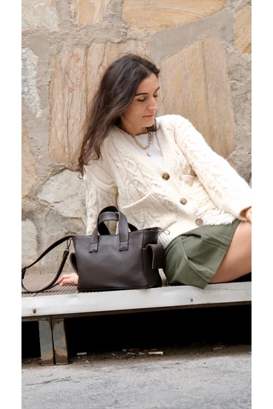saraci leather craft Deri Omuz Çantası Kadın, Hakiki Deri. Yanları Çepli Özel Üretim Çanta - 5