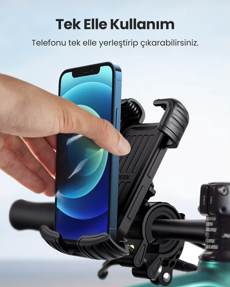 UGREEN Motosiklet ve Bisikletler için 360° Gidon Telefon Tutucu, Siyah, 60548 - 3