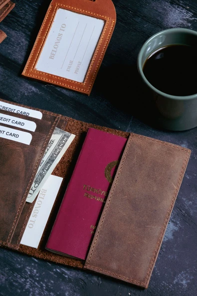 saraci leather craft Hakiki Deri Pasaportluk ve Kartlıklı Cüzdan - 8