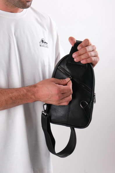 saraci leather craft Erkek Çapraz Askılı Hakiki Deri Omuz Çantası Siyah,Body Bag - 4