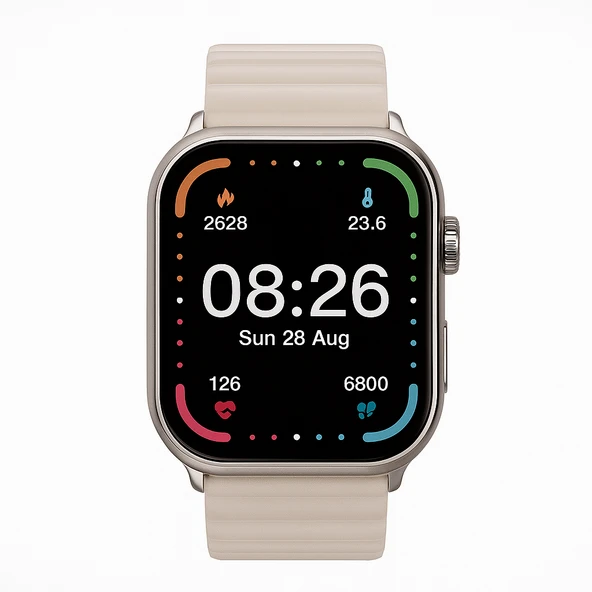 Bluetooth Aramalı Akıllı Saat Krem Sesli Asistan Arama  Zamanlayıcı Alarm Hava Durumu Uyku Takibi