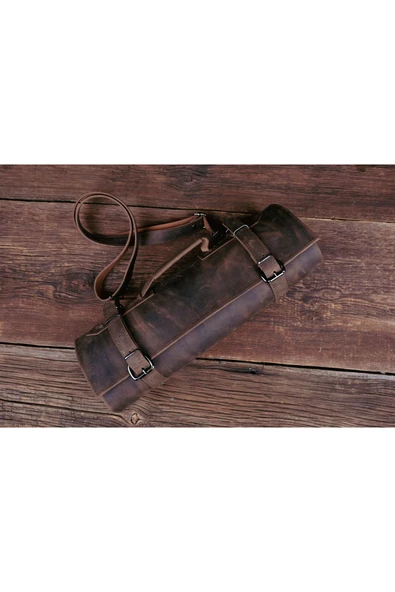 saraci leather craft Deri Şef Bıçak Çantası, Şef Bıçak Seti Çantası , Aşçı Çantası Kahverengi - 7