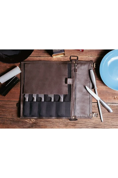 saraci leather craft Hakiki Deri Şef Bıçak Çantası 5 slotlu - 2