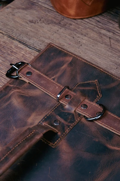 saraci leather craft Deri Şef Bıçak Çantası, Şef Bıçak Seti Çantası , Aşçı Çantası Koyu Taba - 5