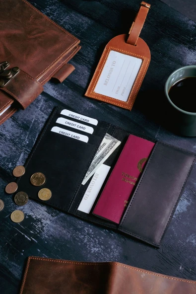 saraci leather craft Hakiki Deri Pasaportluk ve Kartlıklı Cüzdan - 1