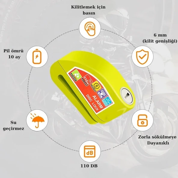 Trend Store Alarmlı Disk Fren Kilidi Motosiklet Scooter Bisiklet ATV İçin Sesli Güvenlik Alarm - 3