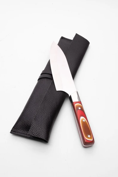 saraci leather craft Profesyonel Şef Bıçağı – Paslanmaz Çelik – Özel Sap Tasarımı & Deri Kılıf Dahil - 7