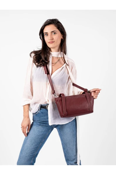 saraci leather craft Saraci Hakiki Deri Kadın Omuz Çantası – Minimalist – Ayarlanabilir Askılı Şık Günlük Çapraz Çanta - 2
