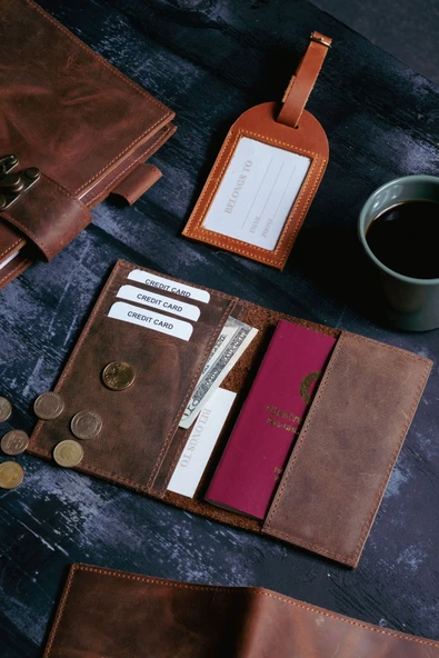 saraci leather craft Hakiki Deri Pasaportluk ve Kartlıklı Cüzdan - 5
