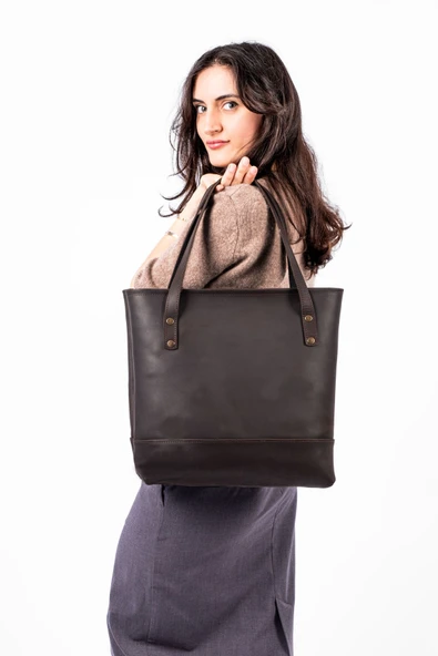 saraci leather craft Kadın Büyük Çanta, Tote Bag , Hakiki Deri Çanta - 2