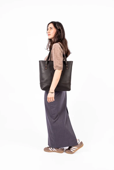 saraci leather craft Kadın Büyük Çanta, Tote Bag , Hakiki Deri Çanta - 3
