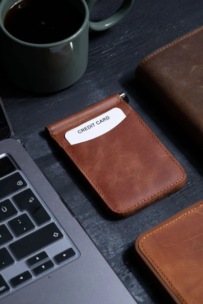 saraci leather craft Hakiki Deri Slim Kartlık ve Cüzdan, Para Klips Detaylı - 9