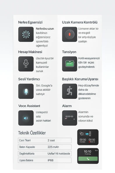 Bluetooth Aramalı Akıllı Saat Krem Sesli Asistan Arama  Zamanlayıcı Alarm Hava Durumu Uyku Takibi - 5