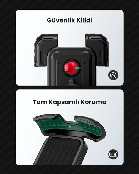 UGREEN Motosiklet ve Bisikletler için 360° Gidon Telefon Tutucu, Siyah, 60548 - 5