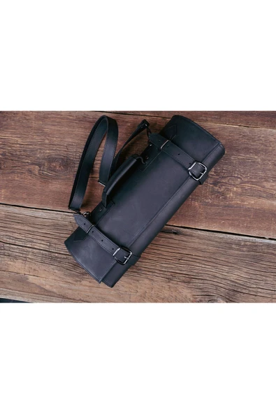 saraci leather craft Deri Şef Bıçak Çantası, Şef Bıçak Seti Çantası , Aşçı Çantası Siyah - 3