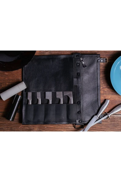 saraci leather craft Hakiki Deri Şef Bıçak Çantası 5 Slotlu - 2