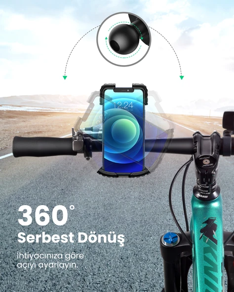 UGREEN Motosiklet ve Bisikletler için 360° Gidon Telefon Tutucu, Siyah, 60548 - 4