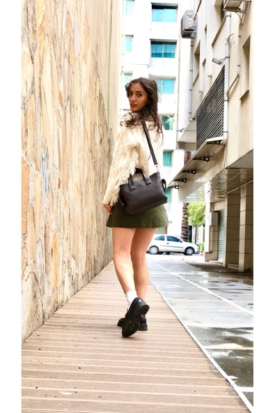 saraci leather craft Deri Omuz Çantası Kadın, Hakiki Deri. Yanları Çepli Özel Üretim Çanta - 7