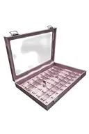 Yeni Cam Kapaklı İmera Deri Kumaş Pembe Renk 34 cm / 24 cm Tırnaklı Yüzük Tablası