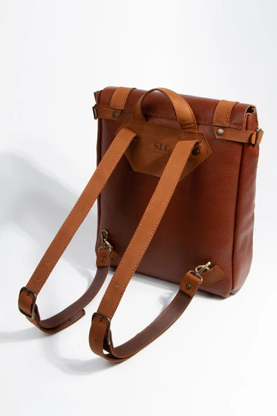 saraci leather craft Kadın Deri Sırt Çantası Taba Hakiki Deri Özel Üretim Tasarım Çanta - 2