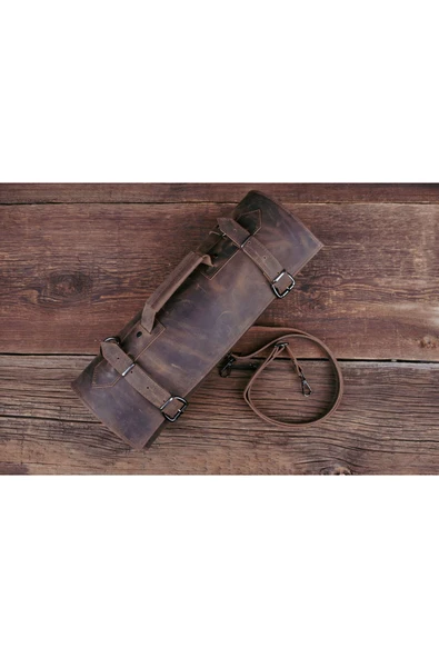 saraci leather craft Deri Şef Bıçak Çantası, Şef Bıçak Seti Çantası , Aşçı Çantası Kahverengi - 2