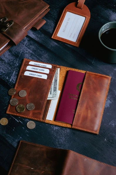 saraci leather craft Hakiki Deri Pasaportluk ve Kartlıklı Cüzdan - 9