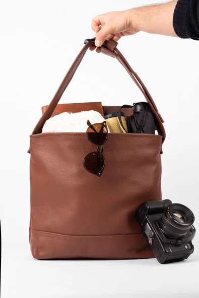 saraci leather craft Premium Deri Tote Bag, Büyük  Kadın Omuz Çantası– Geleneksel Üretim, Kaliteli Aksesuar ve Astar - 4