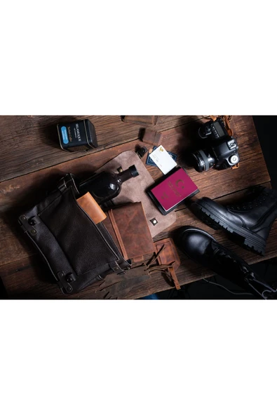 saraci leather craft Şık Ve Fonksiyonel Fransız Tarzı Deri Omuz Çantası – El Yapımı Hakiki Deri Taba - 11