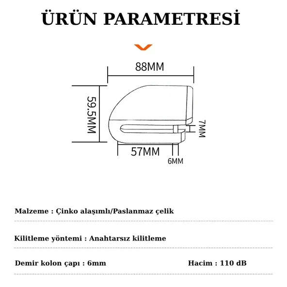Trend Store Alarmlı Disk Fren Kilidi Motosiklet Scooter Bisiklet ATV İçin Sesli Güvenlik Alarm - 5
