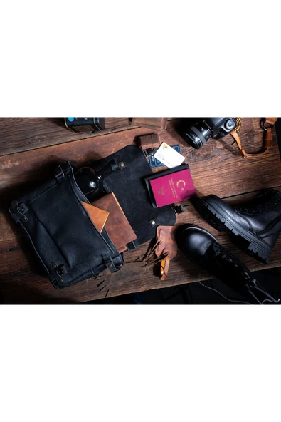 saraci leather craft Şık Ve Fonksiyonel Fransız Tarzı Deri Omuz Çantası – El Yapımı Hakiki Deri Taba - 7