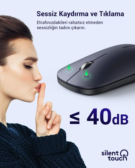 UGREEN 2.4Ghz Sessiz Tuşlu Kablosuz Optik Mouse, Siyah, 90372 - 3