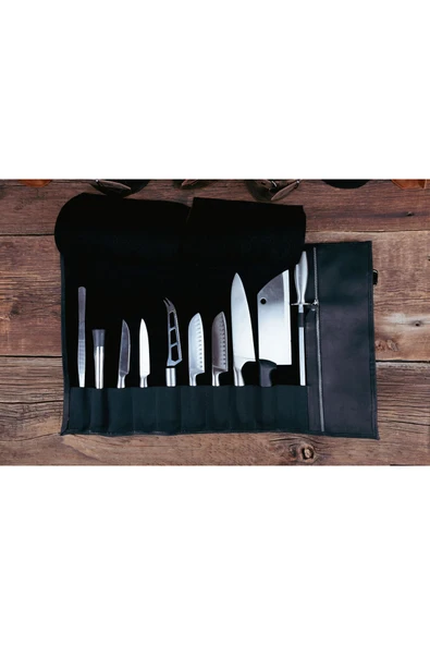saraci leather craft Deri Şef Bıçak Çantası, Şef Bıçak Seti Çantası , Aşçı Çantası Siyah - 5