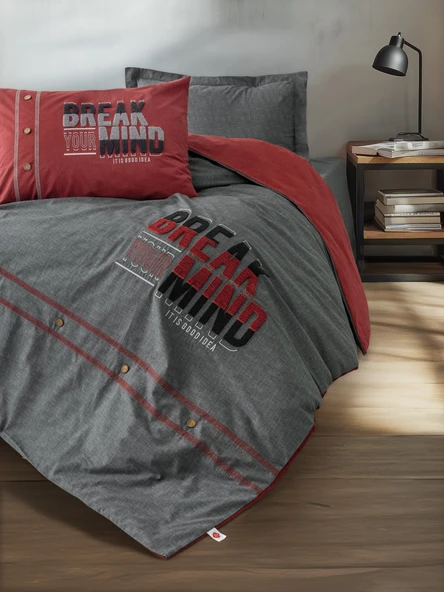 Cotton Box Mood Nakışlı Ranforce Tek Kişilik Nevresim Takımı Fracto Bordo ürün görseli