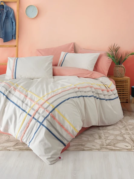 Cotton Box Puff Nakışlı Çift Kişilik Nevresim Takımı Linea Somon ürün görseli 1