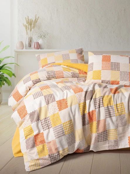 Cotton Box Flanel Çift Kişilik Nevresim Takımı Palm Hardal - 1