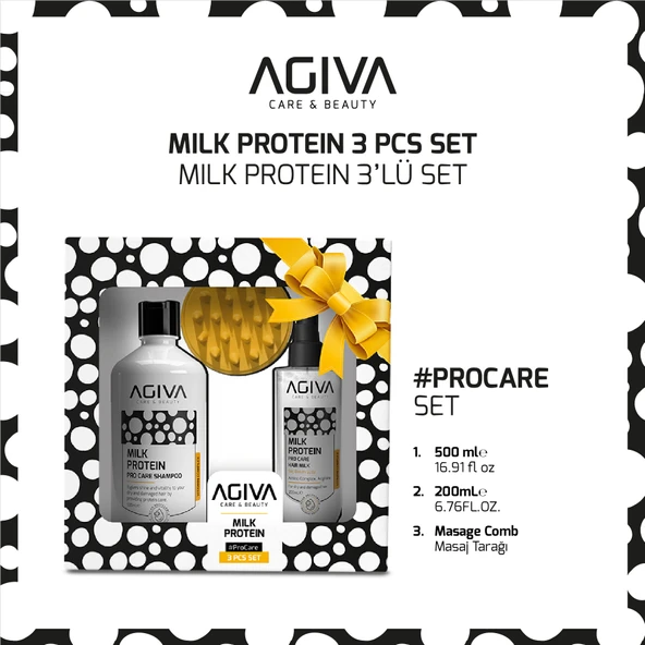 Agiva Milk Protein Şampuan 500 ml & Saç Bakım Sütü 200 ml & Masaj Tarağı 3'lü Set - Resim 2