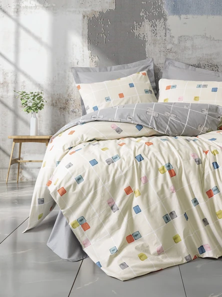 Cotton Box Minimal Çift Kişilik Lastikli Çarşaflı Nevresim Takımı Evo Gri ürün görseli 1