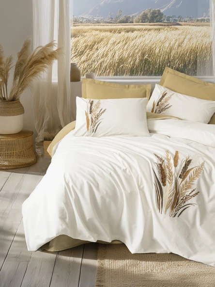 Cotton Box Nakışlı Ranforce Çift Kişilik Nevresim Takımı Alvora Hardal ürün görseli