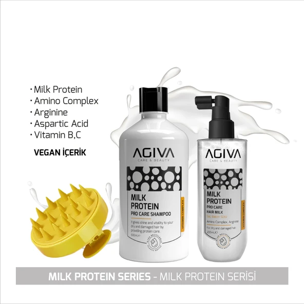 Agiva Milk Protein Şampuan 500 ml & Saç Bakım Sütü 200 ml & Masaj Tarağı 3'lü Set - Resim 3
