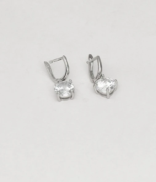 Sallantılı Tektaş Gümüş Kadın Küpe 9 Mm - Resim 2