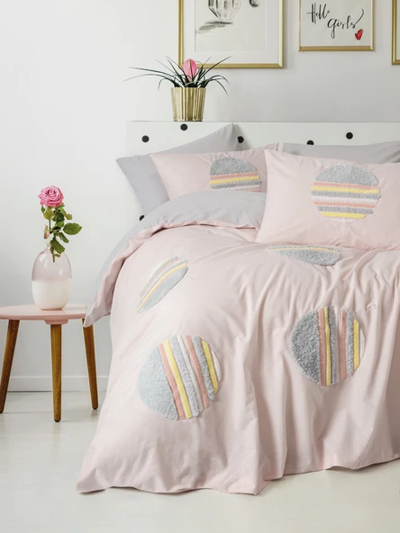 Cotton Box Puff Nakışlı Çift Kişilik Nevresim Takımı Tuft Gri ürün görseli 1