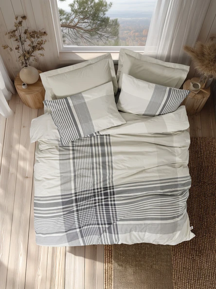 Cotton Box Nordek Ranforce Çift Kişilik Nevresim Takımı Soren Bej ürün görseli 1