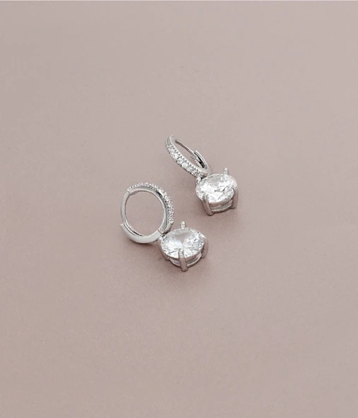 Pılanta Model Halka Tektaş Gümüş Kadın Küpe 9 Mm - Resim 3